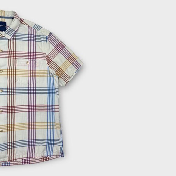 Tommy Bahama Shirt Mens Extra Large Silk Check Striped White Island Zone Pockets - Picture 5 of 14